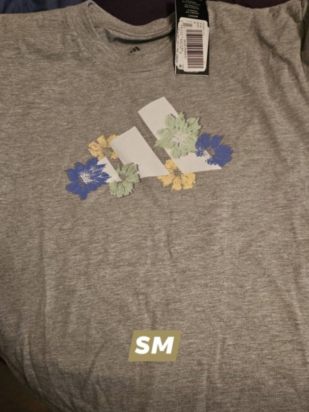 adidas Grey Tee with Floral Logo Accents